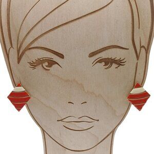 Vintage Red & Beige Diamond Shaped Clip-On Earrings on Gold Tone